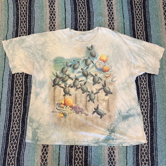 The Mountain Other - The Mountain Sea Turtle Tie Dye Shirt 2009 Sherry Vintson Blue White Mens XL